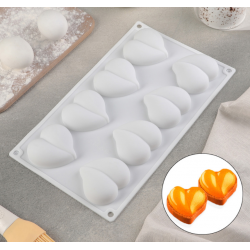 Силиконовая форма для муссовых десертов Сердечки 8 ячеек