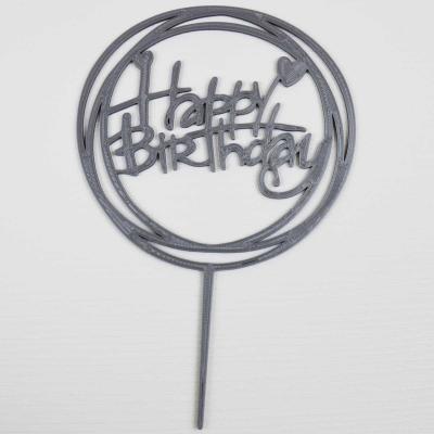 Топпер Happy Birthday круг серый