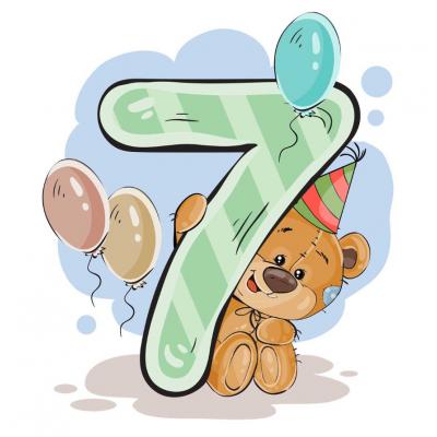 Съедобная картинка на торт С Днем Рождения Мишка с семеркой