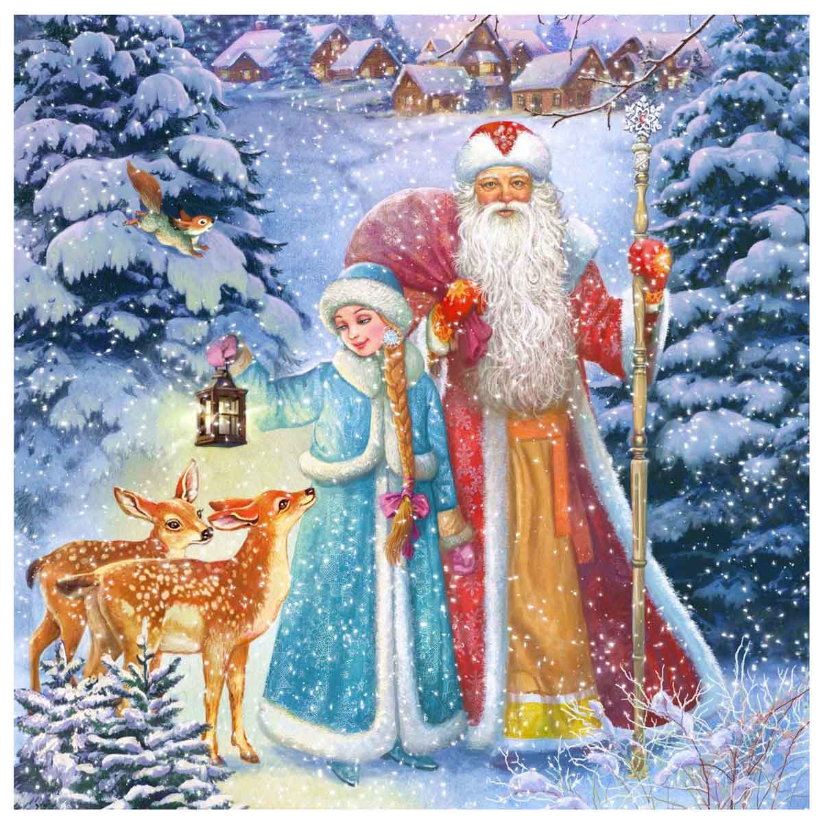 Дед Мороз и Снегурочка - купить почтовую открытку