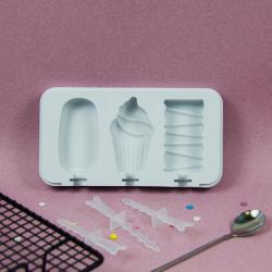 Форма силиконовая для мороженого 3 ячейки Стандарт с палочками 