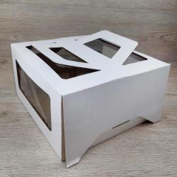 Коробка для торта 24х24х13 см с окном и ручками 