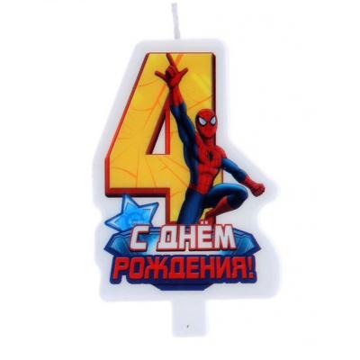Свеча для торта С днем рождения цифра 4 Человек Паук