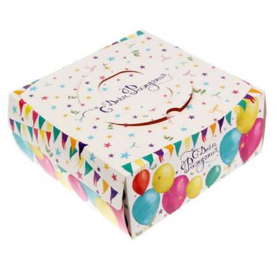 Коробка под торт С Днем Рождения 23х23х10 см